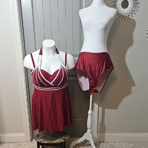 Rosegal Red and White Swim Set